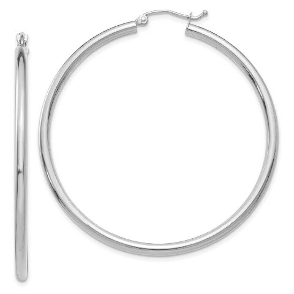 14K White Gold 2.5mm Lightweight Round Hoop Earrings  50mm length