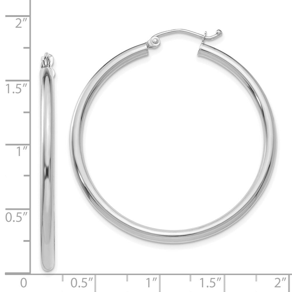 14K White Gold 2.5mm Round Hoop Earrings  40mm length