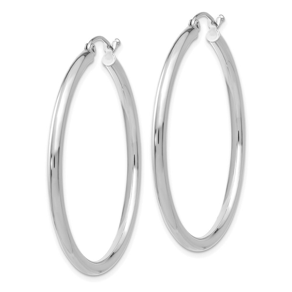 14K White Gold 2.5mm Lightweight Round Hoop Earrings  40mm length