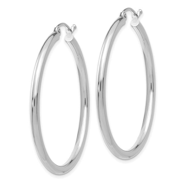 14K White Gold 2.5mm Lightweight Round Hoop Earrings  40mm length