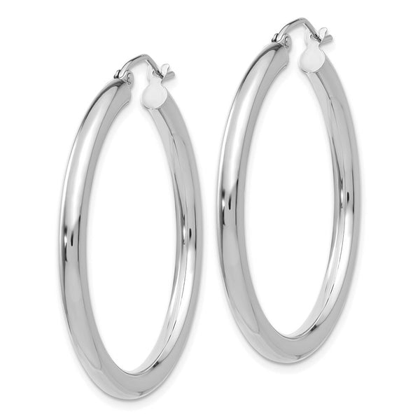 14K 3mm White Hoop Earrings  35mm length
