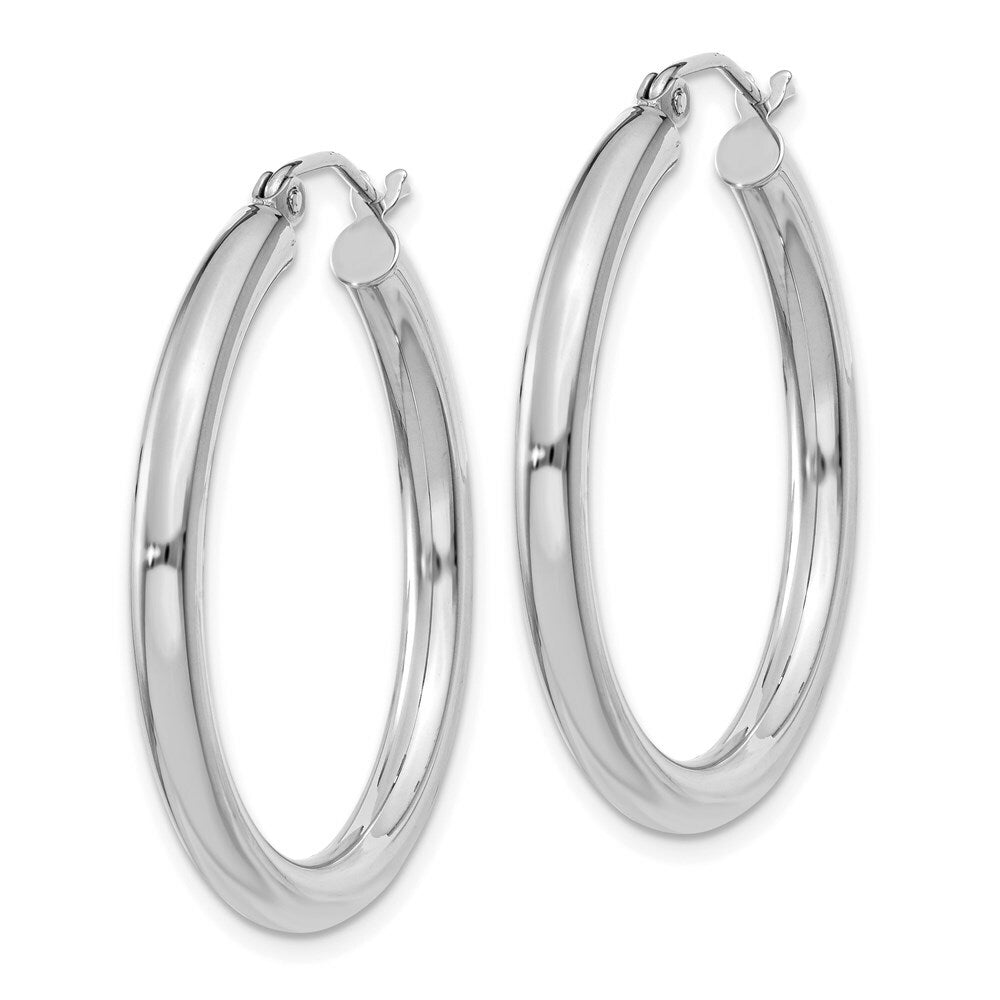 14K 3mm White Hoop Earrings  30mm length