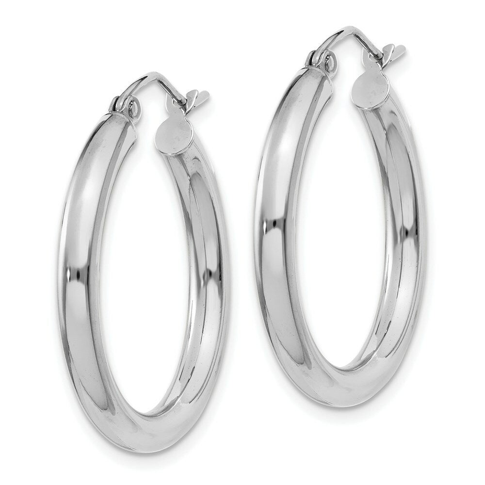 14K White Gold 3mm Round Hoop Earrings  25mm length