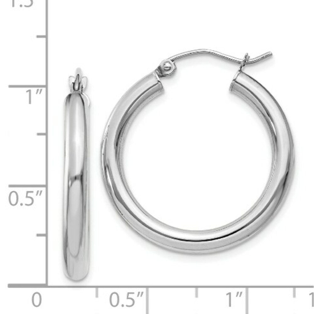 14K 3mm White Hoop Earrings  25mm length