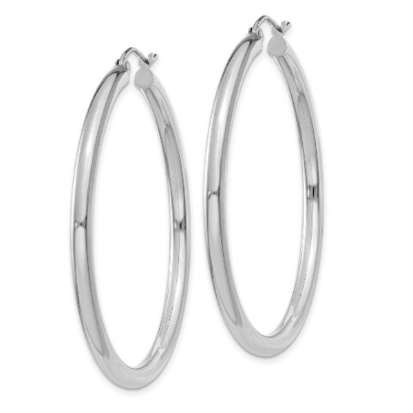 14K White Gold 3mm Round Hoop Earrings  45mm length