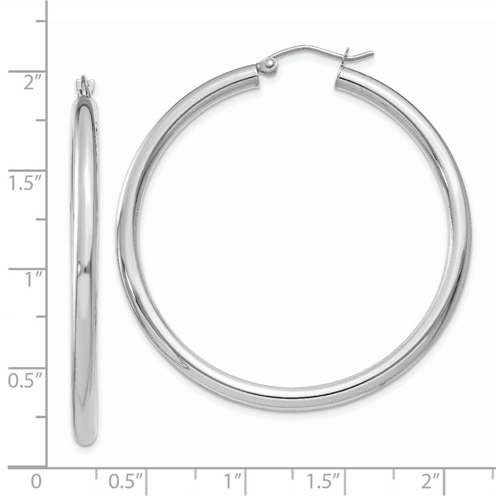 14K 3mm White Hoop Earrings  45mm length