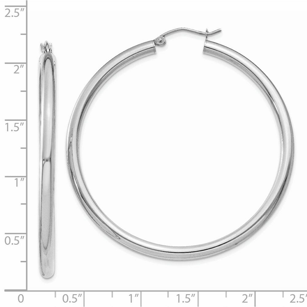 14K 3mm White Hoop Earrings  50mm length
