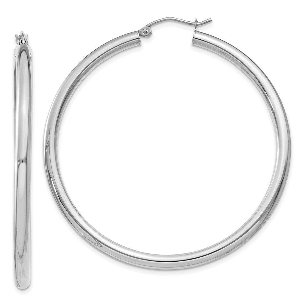 14K 3mm White Hoop Earrings  50mm length