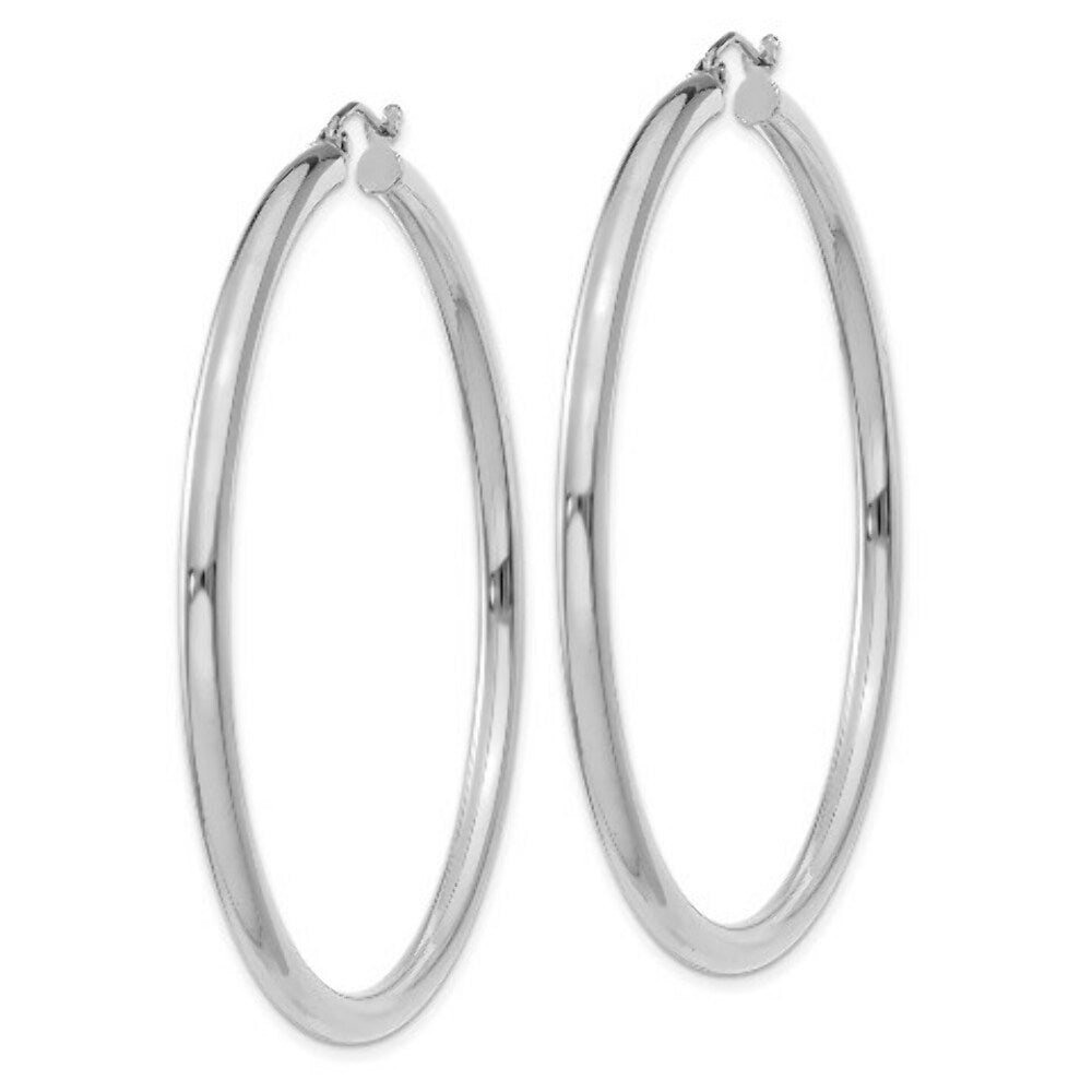 14K White Gold 3mm Round Hoop Earrings  55mm length