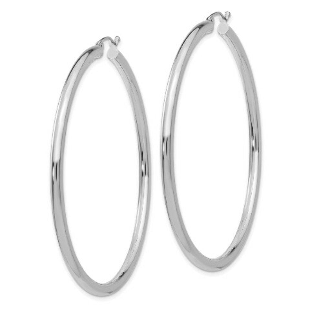 14K 3mm White Hoop Earrings  60mm length