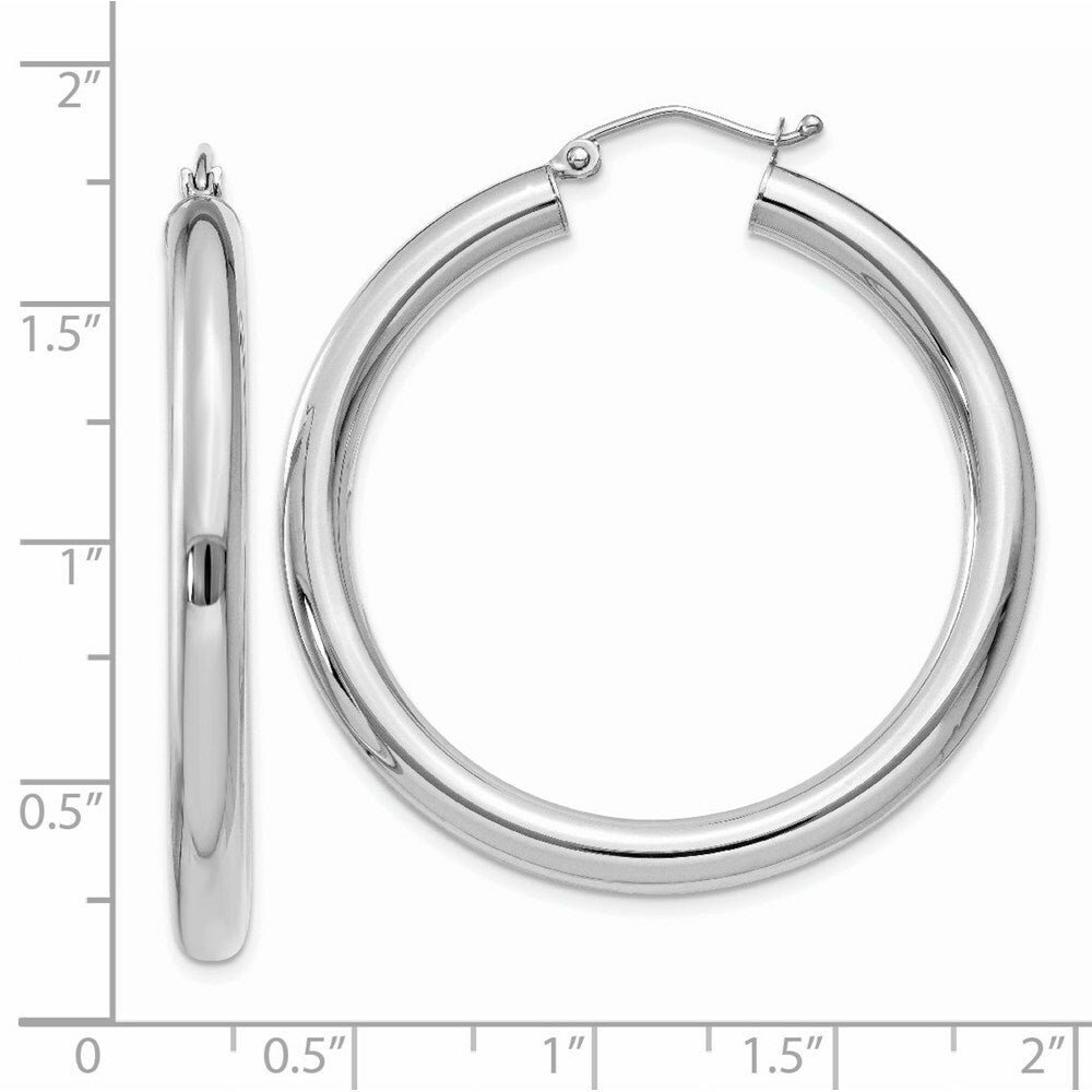 14K Yellow Gold 4mm White Gold Hoop Earrings  40mm length
