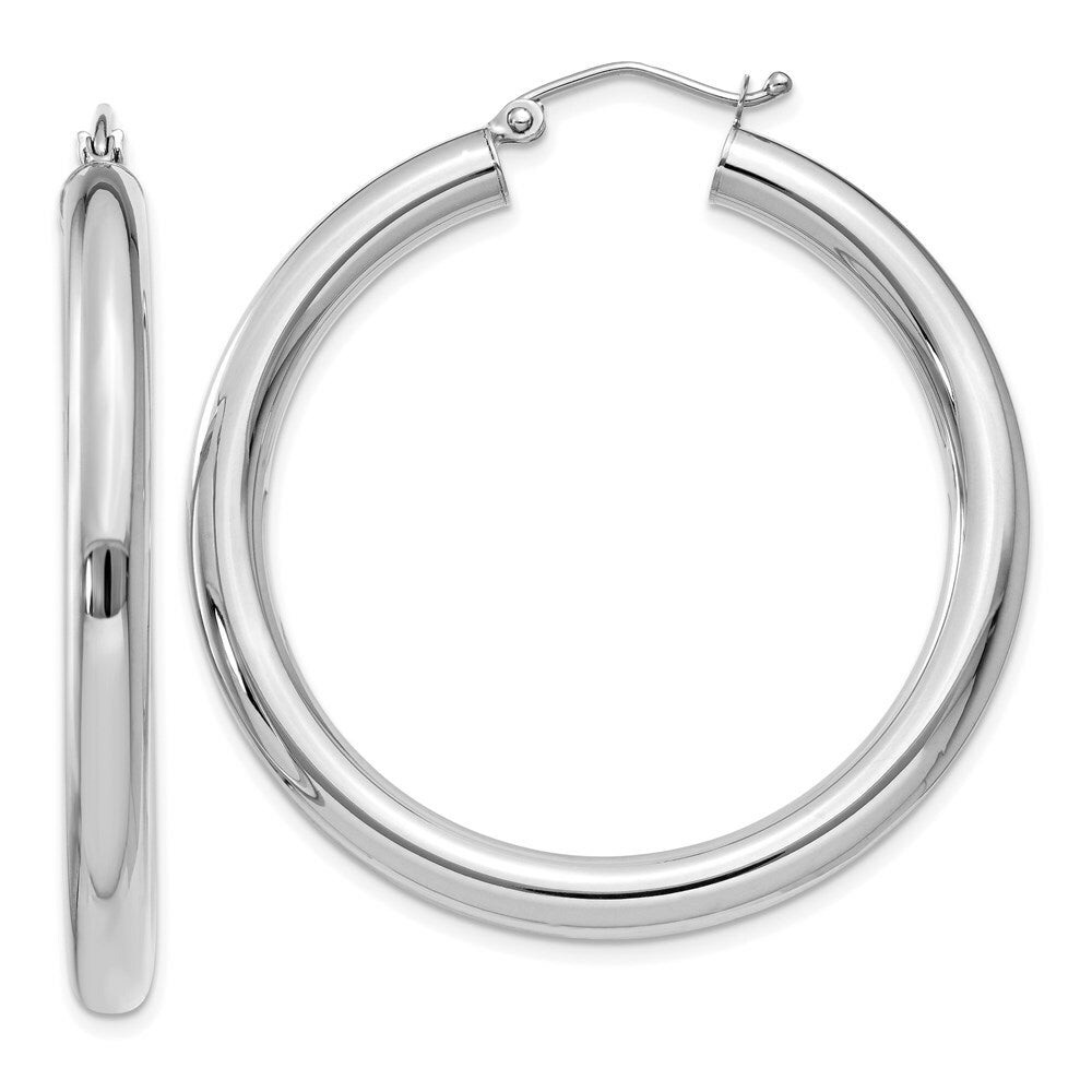14K Yellow Gold Polished 4mm Lightweight Round Hoop Earrings 40mm length
