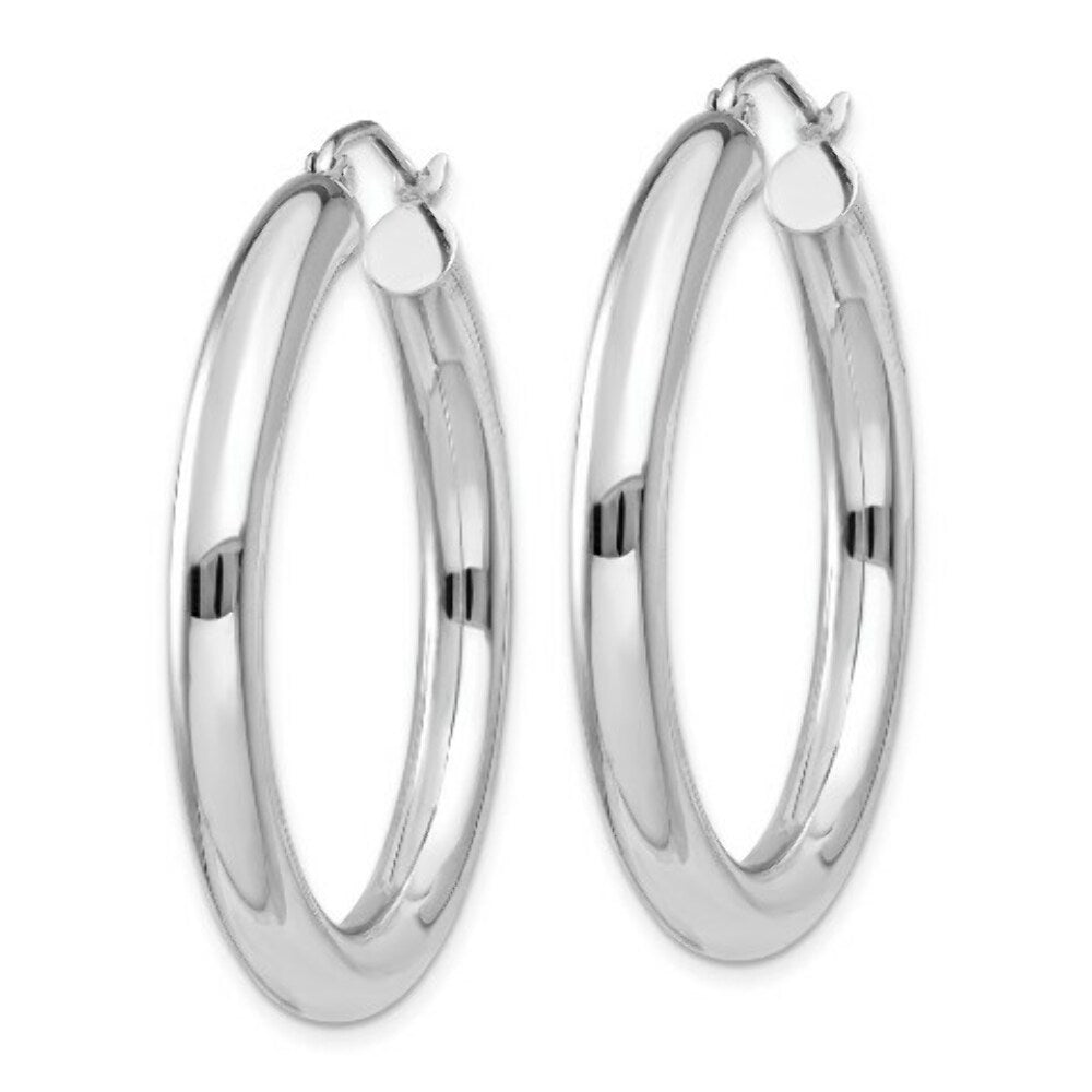 14K Yellow Gold Polished 4mm Lightweight Round Hoop Earrings 35mm length