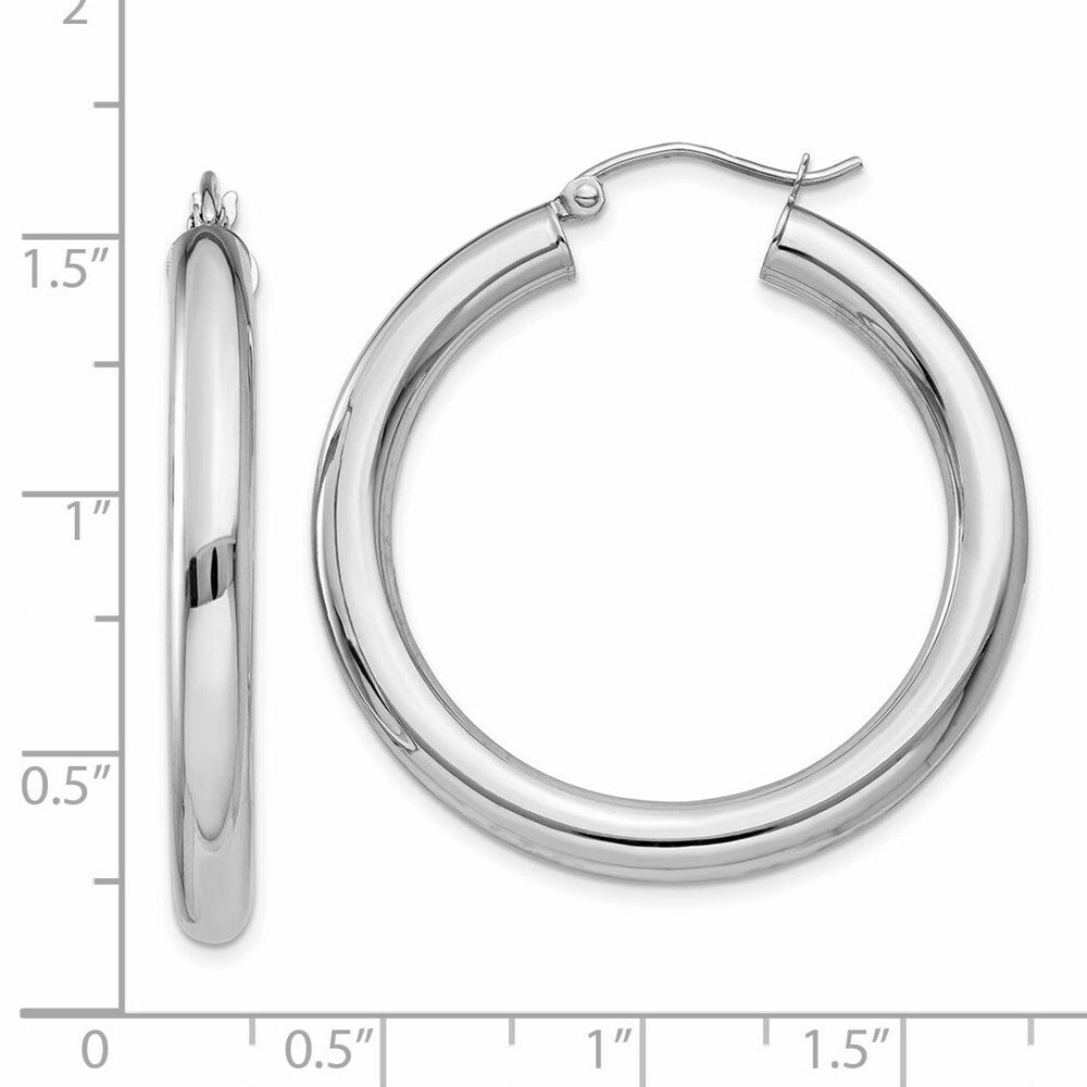 14K Yellow Gold Polished 4mm Lightweight Round Hoop Earrings 35mm length