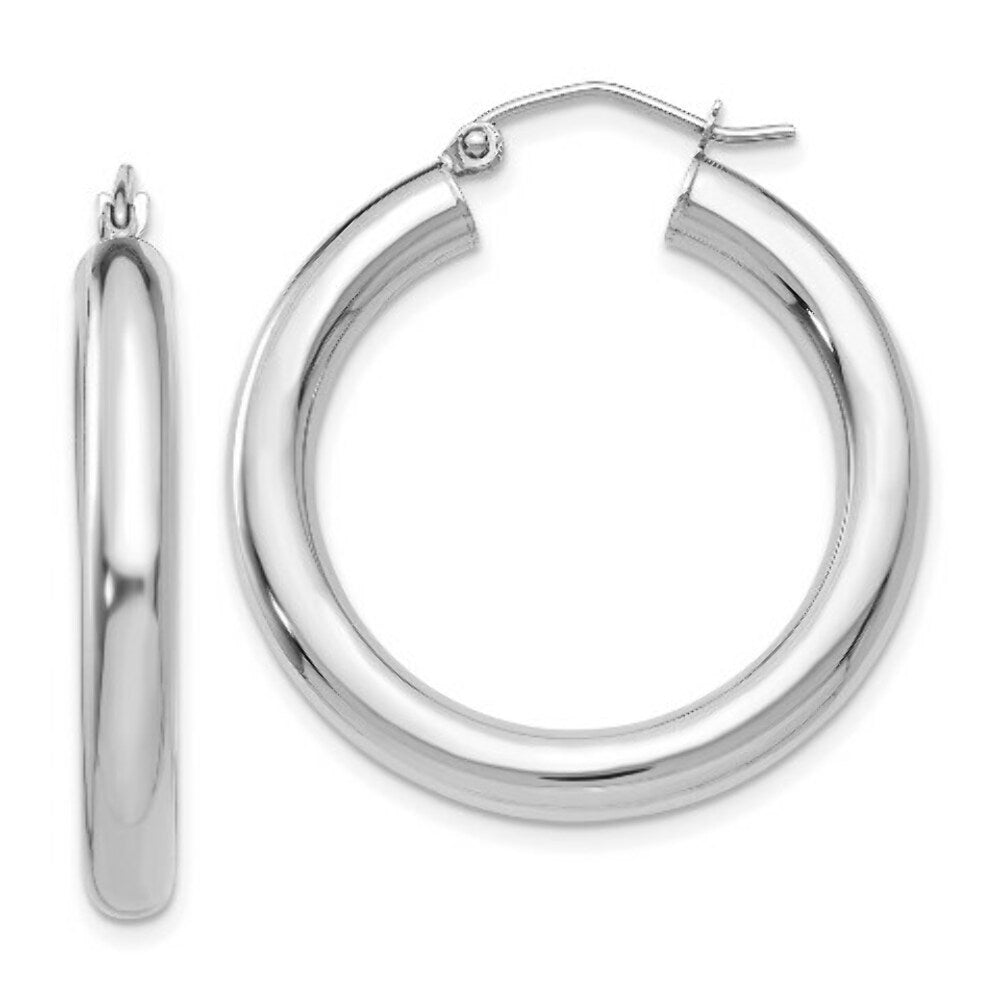 14K Yellow Gold Polished 4mm Lightweight Round Hoop Earrings 30mm length
