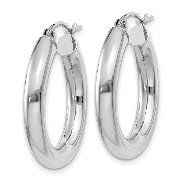 14K Yellow Gold Polished 4mm Lightweight Round Hoop Earrings 25mm length