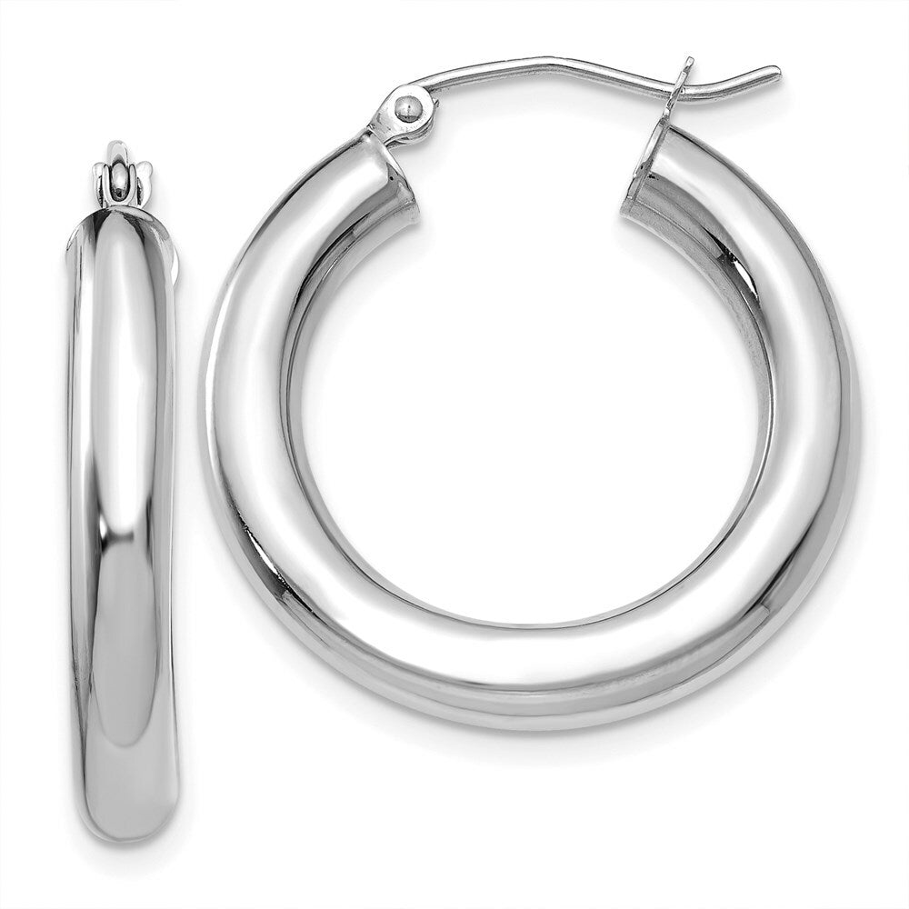 14K Yellow Gold Polished 4mm Lightweight Round Hoop Earrings 25mm length