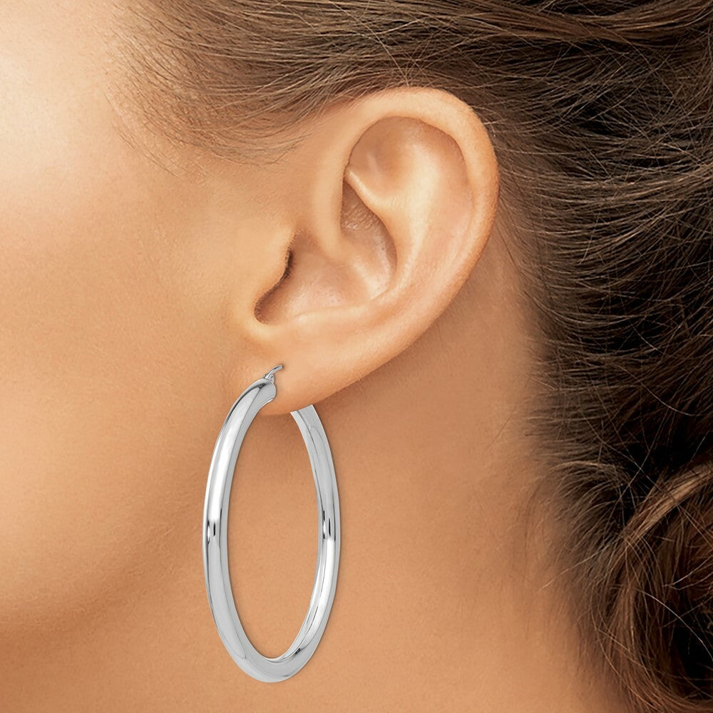 14K White Gold 4mm x 50mm Tube Hoop Earrings  50mm length