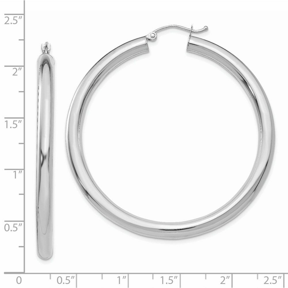 14K Yellow Gold Polished 4mm Lightweight Round Hoop Earrings 50mm length
