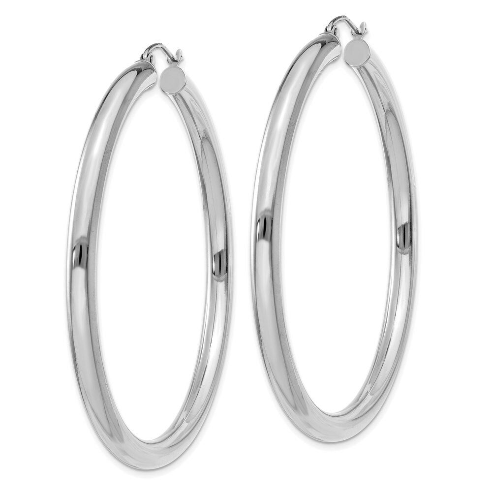 14K Yellow Gold Polished 4mm Lightweight Round Hoop Earrings 55mm length