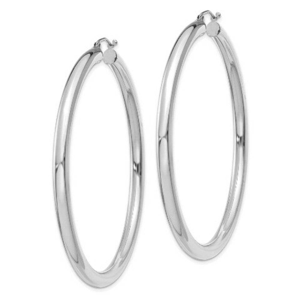 14K White Gold 4mm x 60mm Tube Hoop Earrings  60mm length