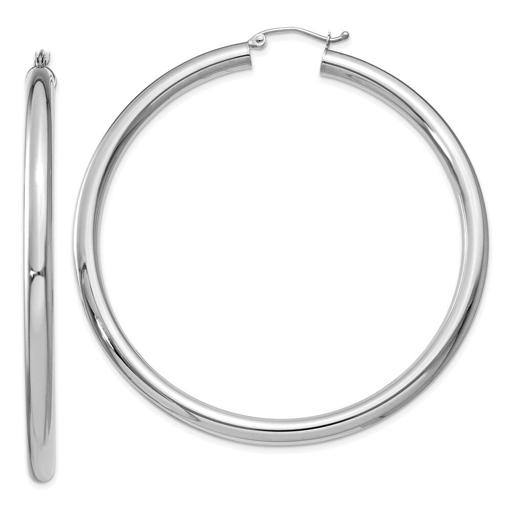 14K White Gold 4mm x 60mm Tube Hoop Earrings  60mm length