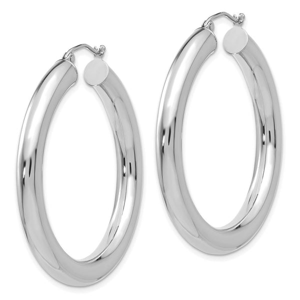 14K White Gold Polished 5mm Tube Hoop Earrings  40mm length