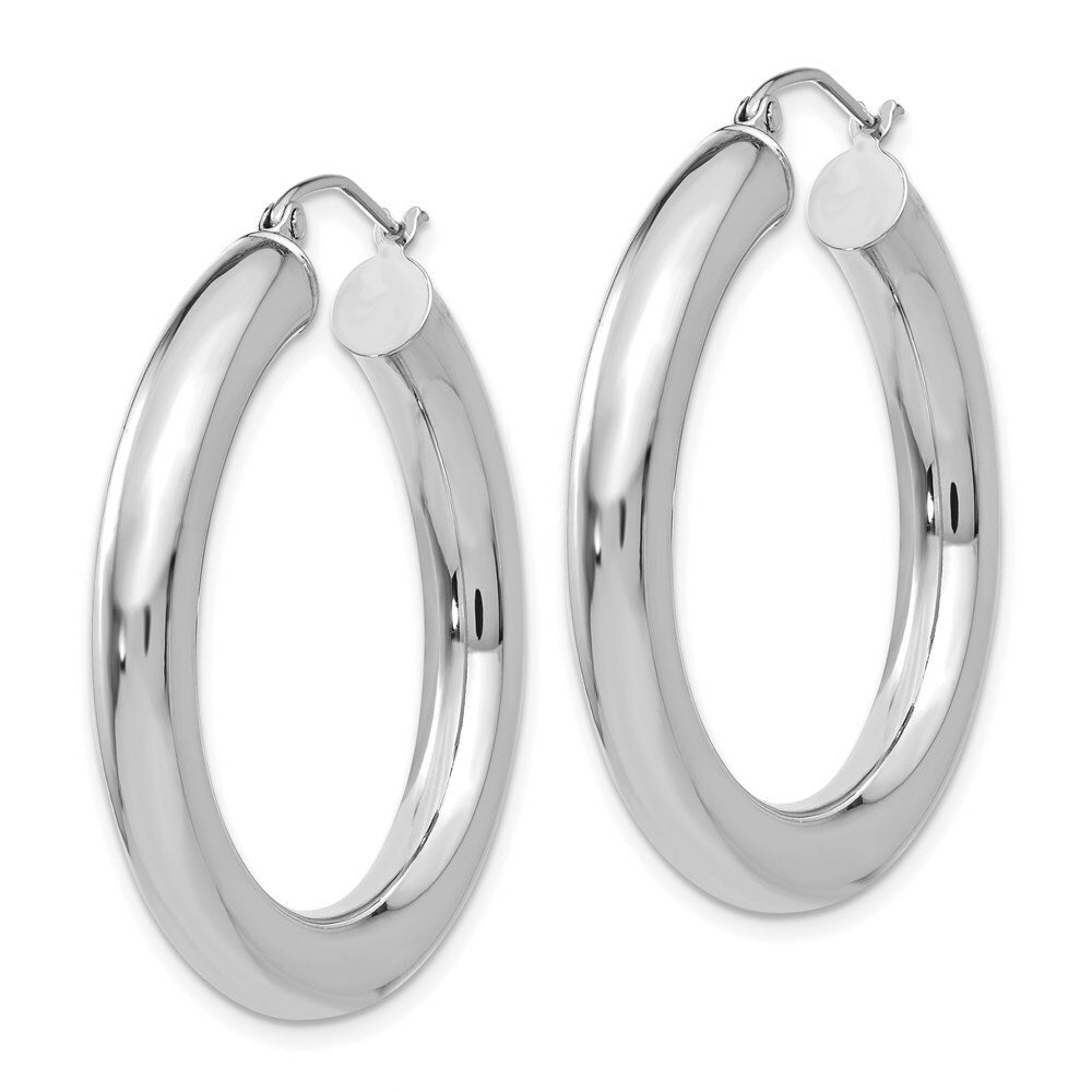 14K White Gold Polished 5mm Tube Hoop Earrings  35mm length