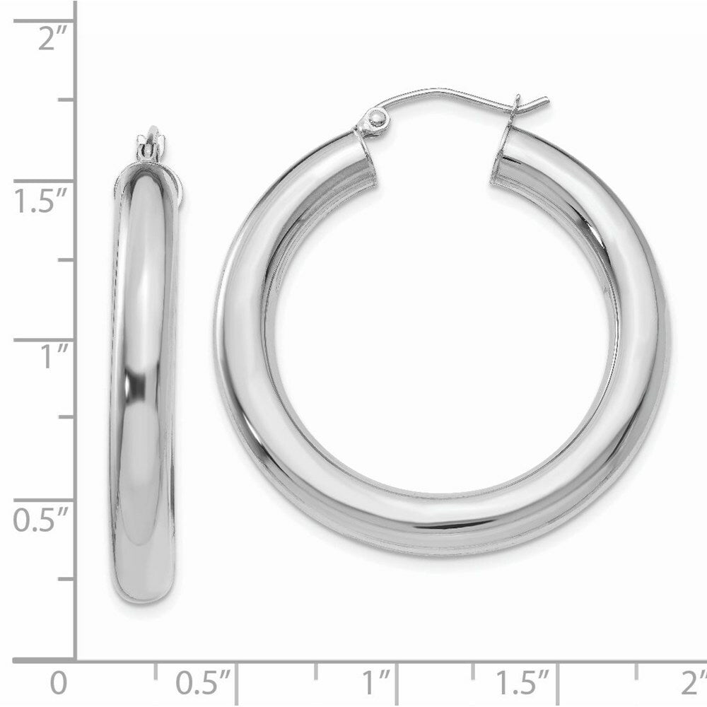 14K White Gold Polished 5mm Tube Hoop Earrings  35mm length