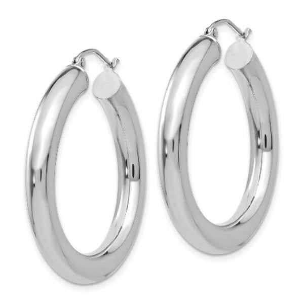 14K White Gold Polished 5mm Lightweight Hoop Earrings  35mm length