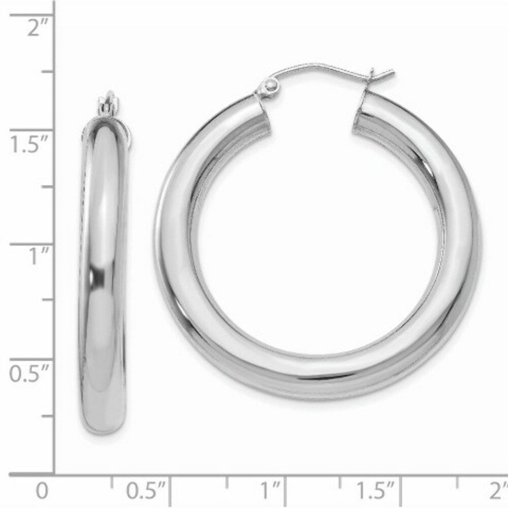 14K White Gold Polished 5mm Lightweight Hoop Earrings  35mm length