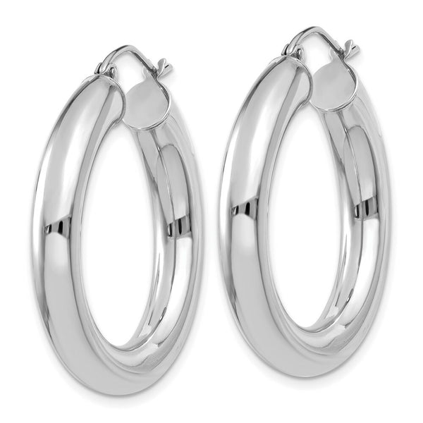 14K White Gold Polished 5mm Tube Hoop Earrings  30mm length
