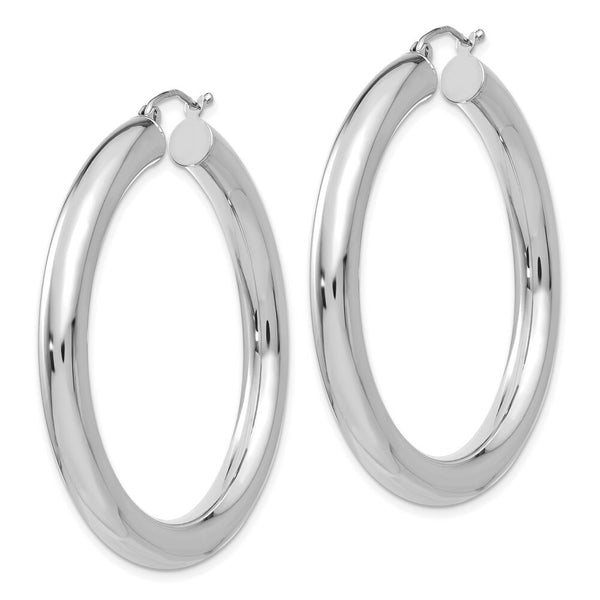 14K White Gold Polished 5mm Tube Hoop Earrings  45mm length
