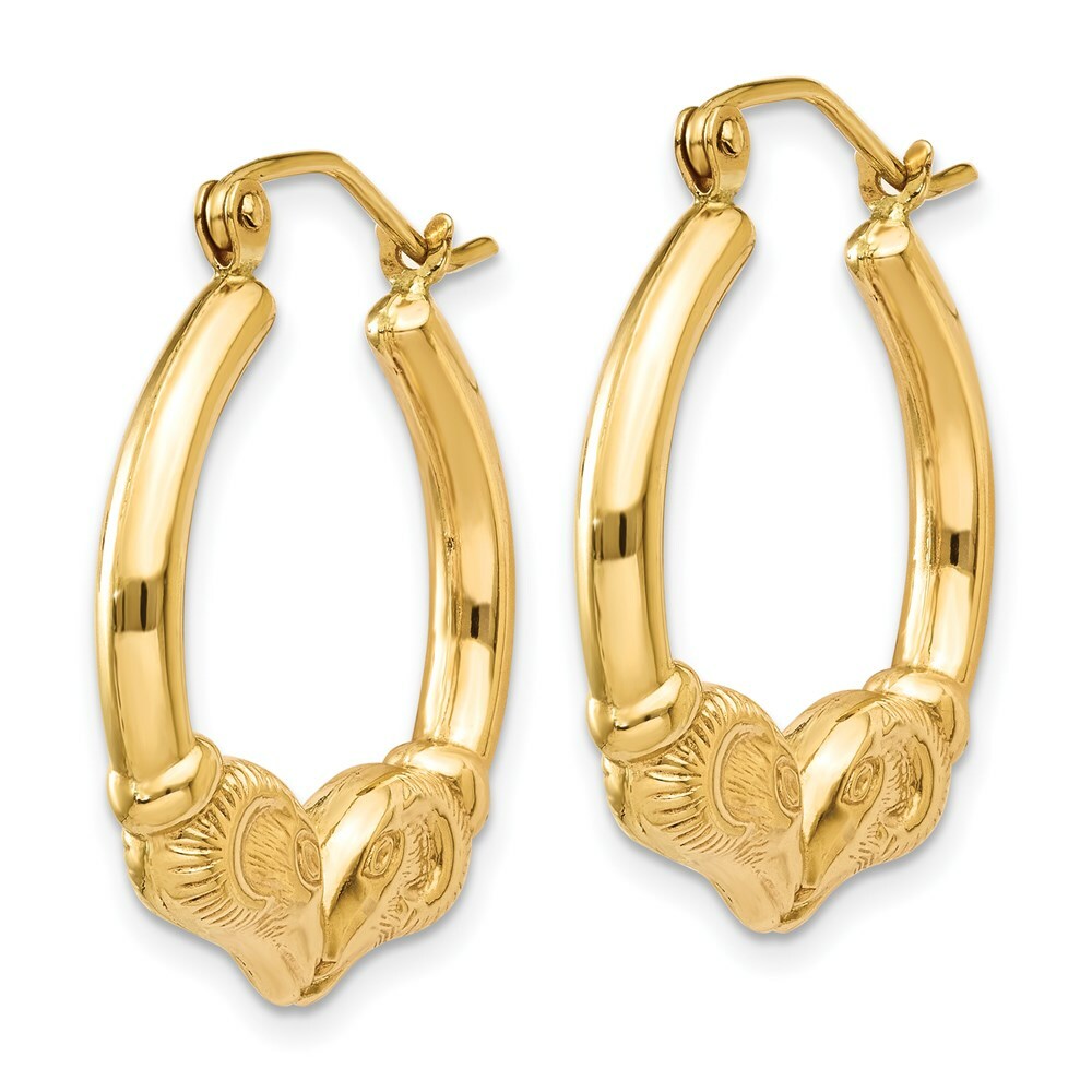 14K Yellow Gold Polished Ram Hoop Earrings  17mm length