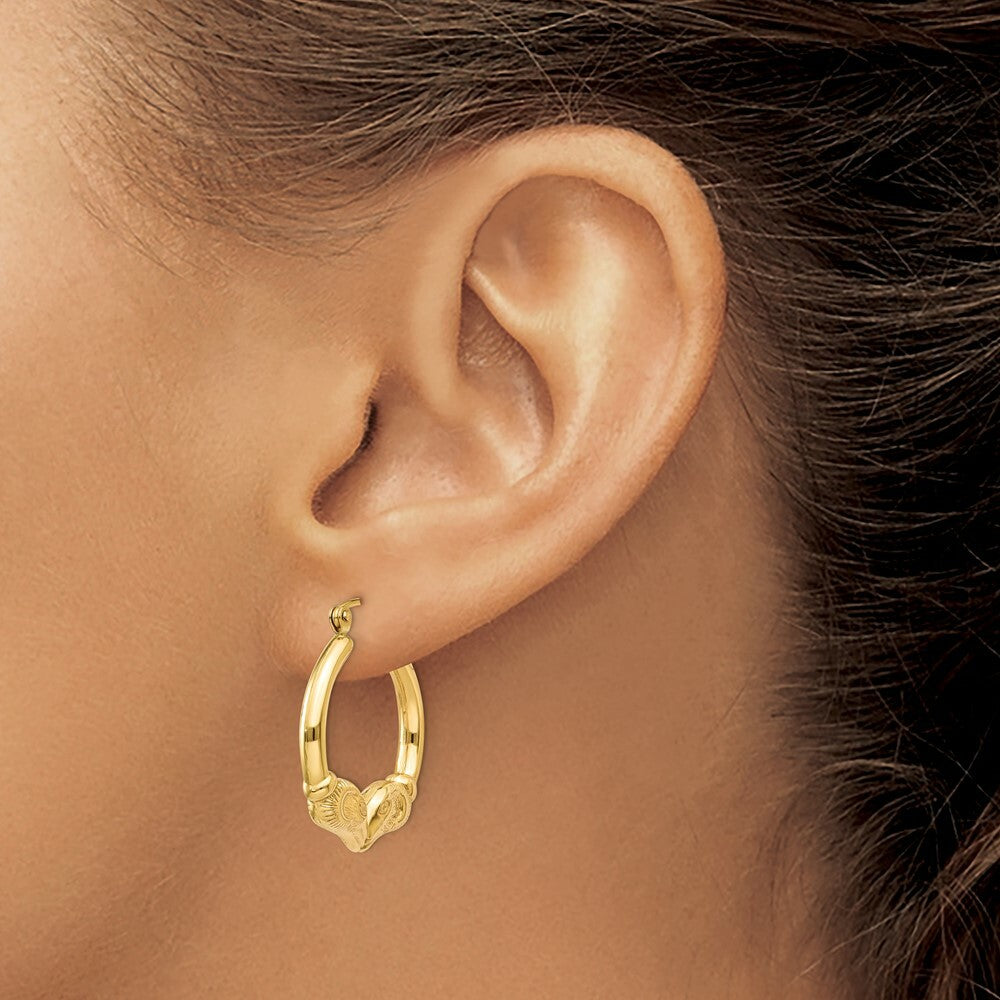 14K Yellow Gold Polished Ram Hoop Earrings  17mm length