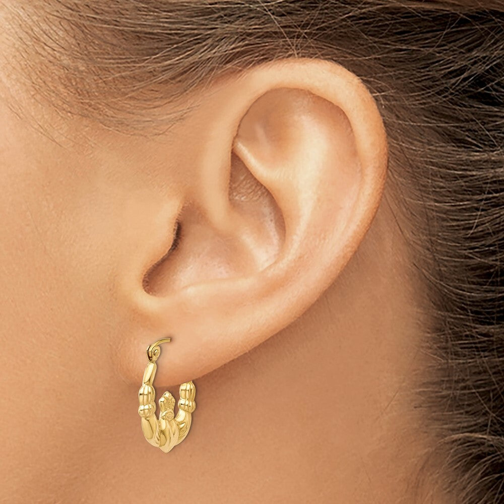 14K Yellow Gold Polished Claddagh Hoop Earrings 10mm length