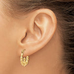 Load image into Gallery viewer, 14K Yellow Gold Polished Claddagh Hoop Earrings 10mm length
