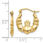 Load image into Gallery viewer, 14K Yellow Gold Polished Claddagh Hoop Earrings 10mm length
