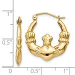 Load image into Gallery viewer, 14K Yellow Gold Polished Claddagh Hoop Earrings 13mm length

