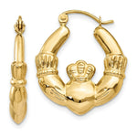 Load image into Gallery viewer, 14K Yellow Gold Polished Claddagh Hoop Earrings 10mm length
