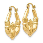 Load image into Gallery viewer, 14K Yellow Gold Polished Claddagh Hoop Earrings 10mm length
