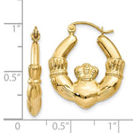 Load image into Gallery viewer, 14K Yellow Gold Polished Claddagh Hoop Earrings 10mm length

