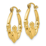 Load image into Gallery viewer, 14K Yellow Gold Polished Claddagh Hoop Earrings 12mm length
