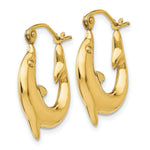 Load image into Gallery viewer, 14K Yellow Gold Polished Dolphin Hoop Earrings 10mm length
