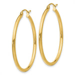 Load image into Gallery viewer, 14K Yellow Gold Polished 2mm Round Hoop Earrings 35mm length
