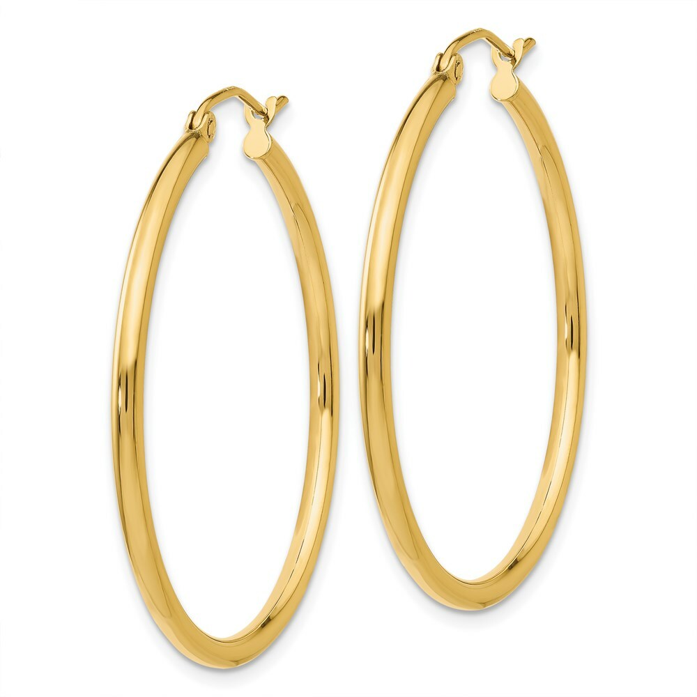 14K Yellow Gold Lightweight Tube Hoop Earrings  35mm length
