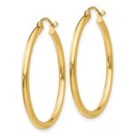 Load image into Gallery viewer, 14K Yellow Gold Polished 2mm Round Hoop Earrings 30mm length
