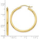Load image into Gallery viewer, 14K Yellow Gold Polished 2mm Round Hoop Earrings 30mm length
