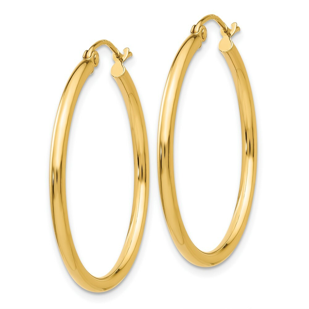 14K Yellow Gold Lightweight Tube Hoop Earrings  30mm length