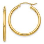 Load image into Gallery viewer, 14K Yellow Gold Polished 2mm Round Hoop Earrings 25mm length
